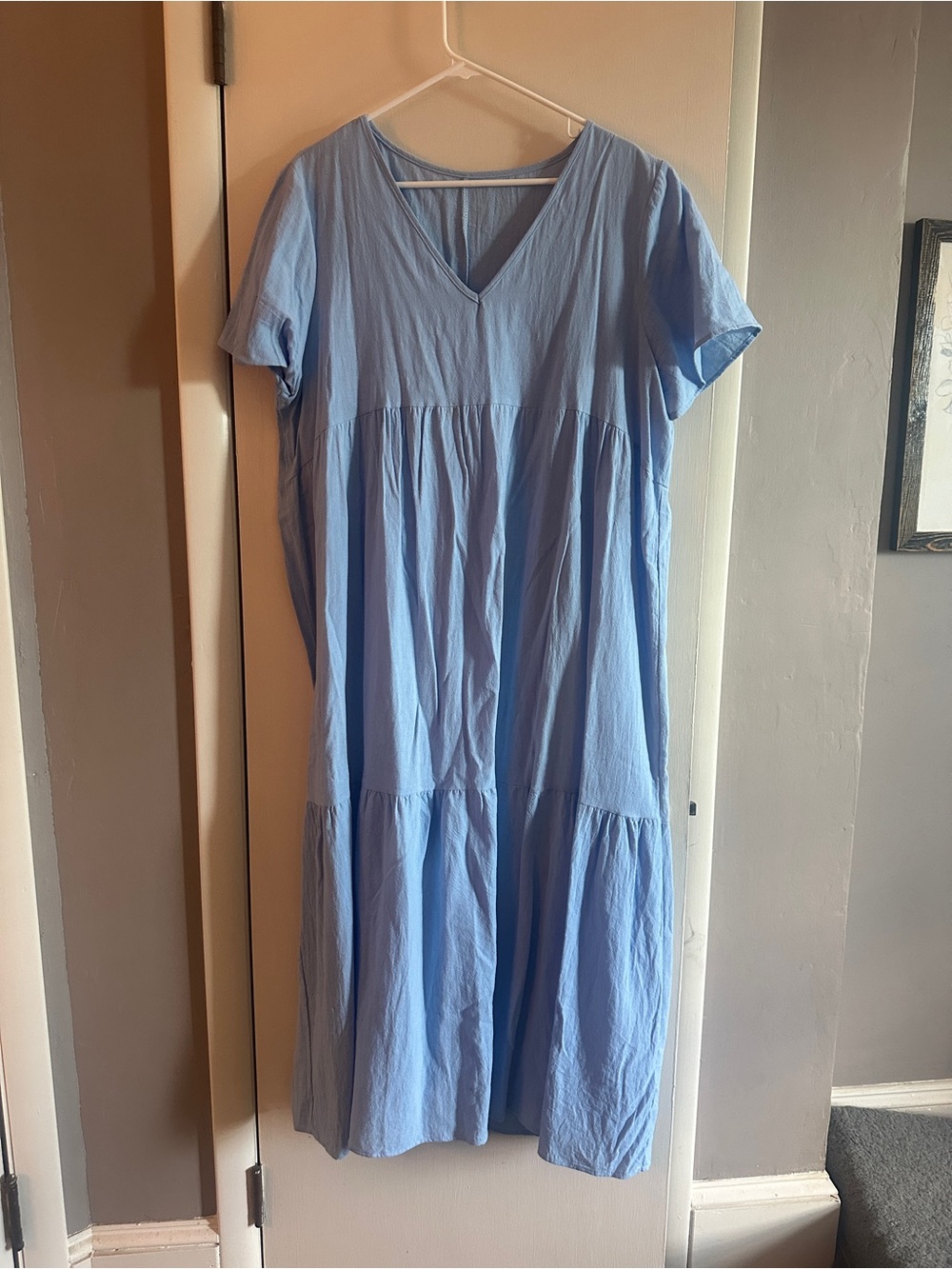 Light Blue V-Neck Tiered Women's Dress